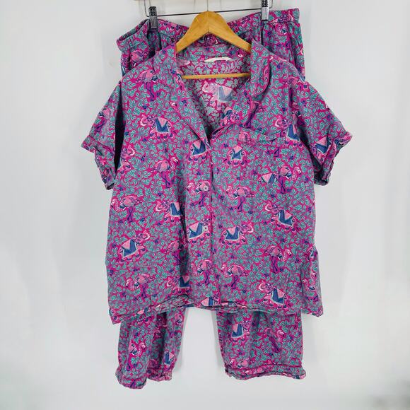 Anthropologie Printfresh Pink Flamingo Pajama Set Cotton Short Sleeves Size 2X - Picture 9 of 9